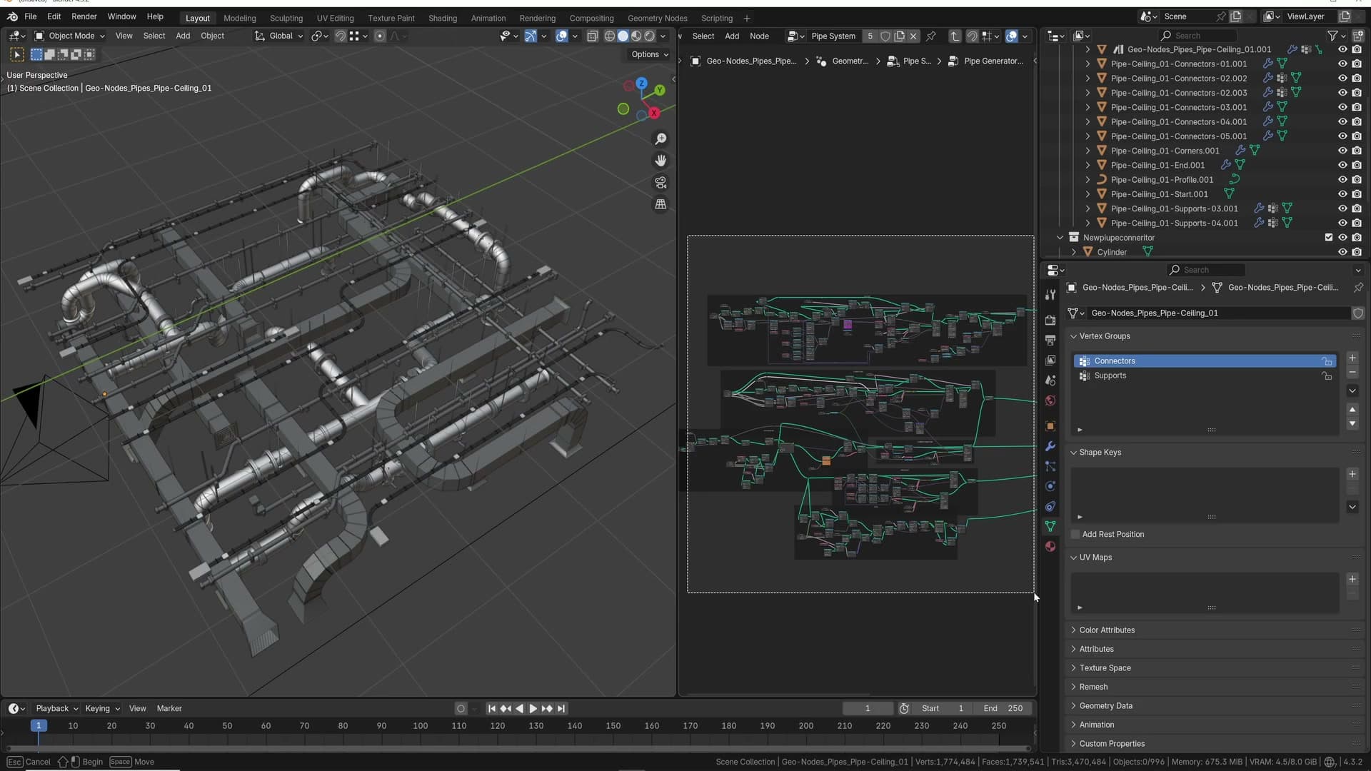 Procedural Pipes in Blender: iMeshh's Geometry Nodes System